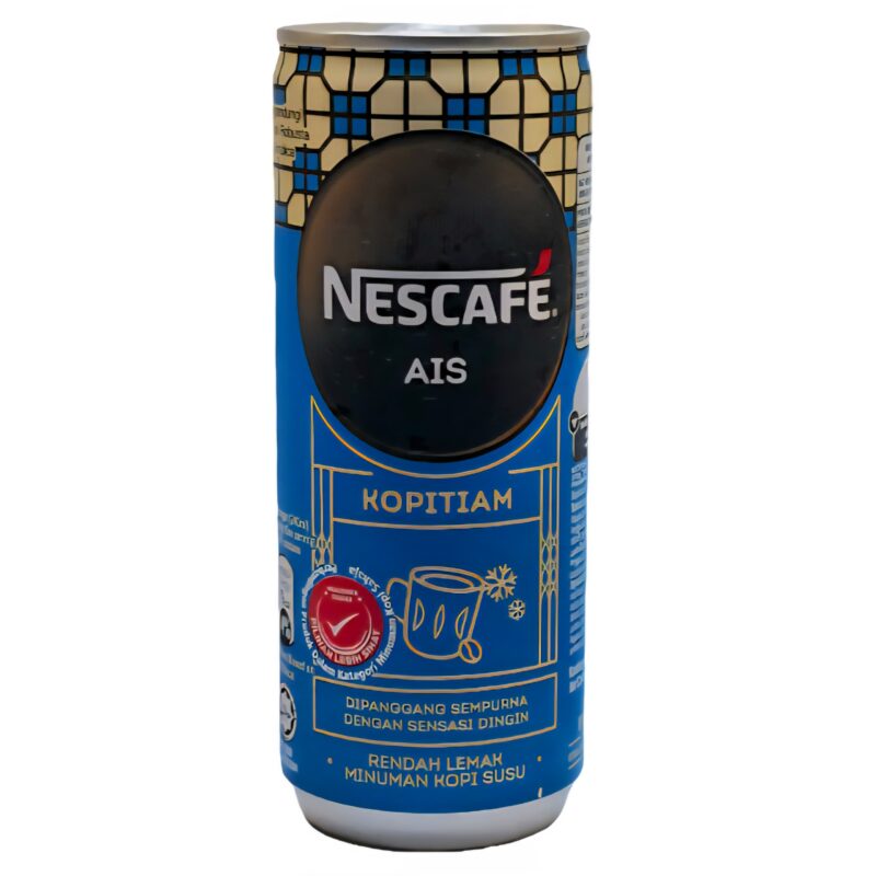 قوطی فلزی نوشیدنی قهوه نستله ۲۴۰ میلی‌لیتری با طراحی قهوه‌ای و لوگوی Nescafé