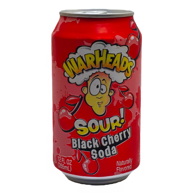 قوطی نوشابه وارهدز طعم بلک چری با طراحی قرمز و لوگوی  Warheads