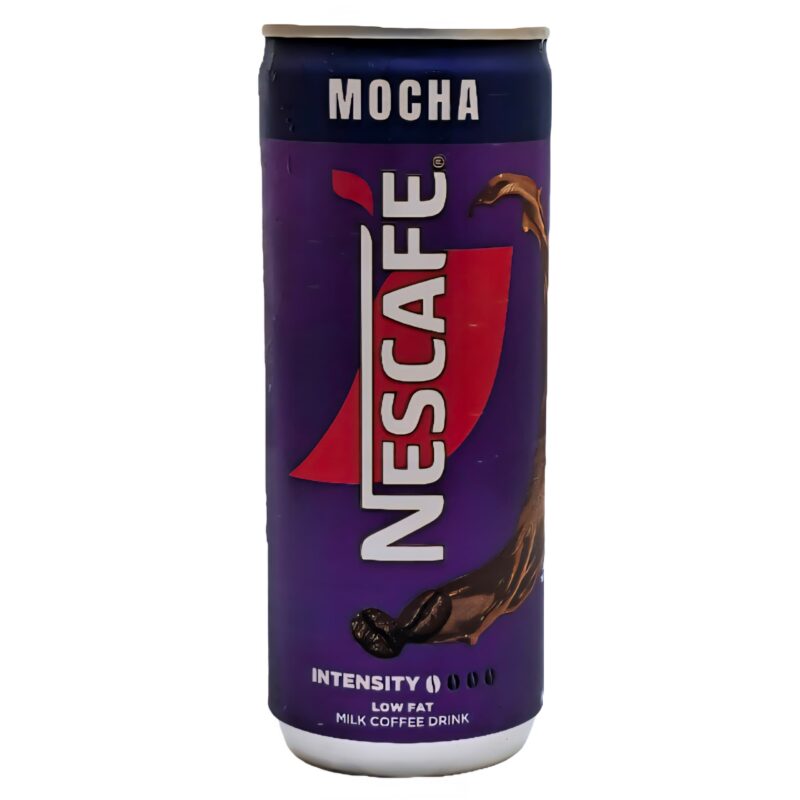 قوطی نوشیدنی قهوه سرد موکا نستله با طراحی بنفش و لوگوی Nescafé
