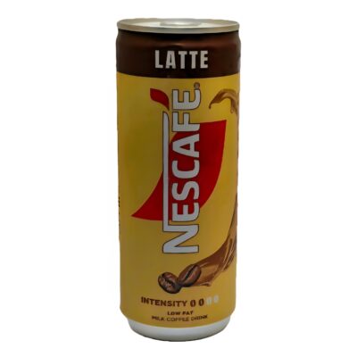 قوطی فلزی نوشیدنی قهوه سرد لاته نستله با طراحی کرمی و لوگوی Nescafé
